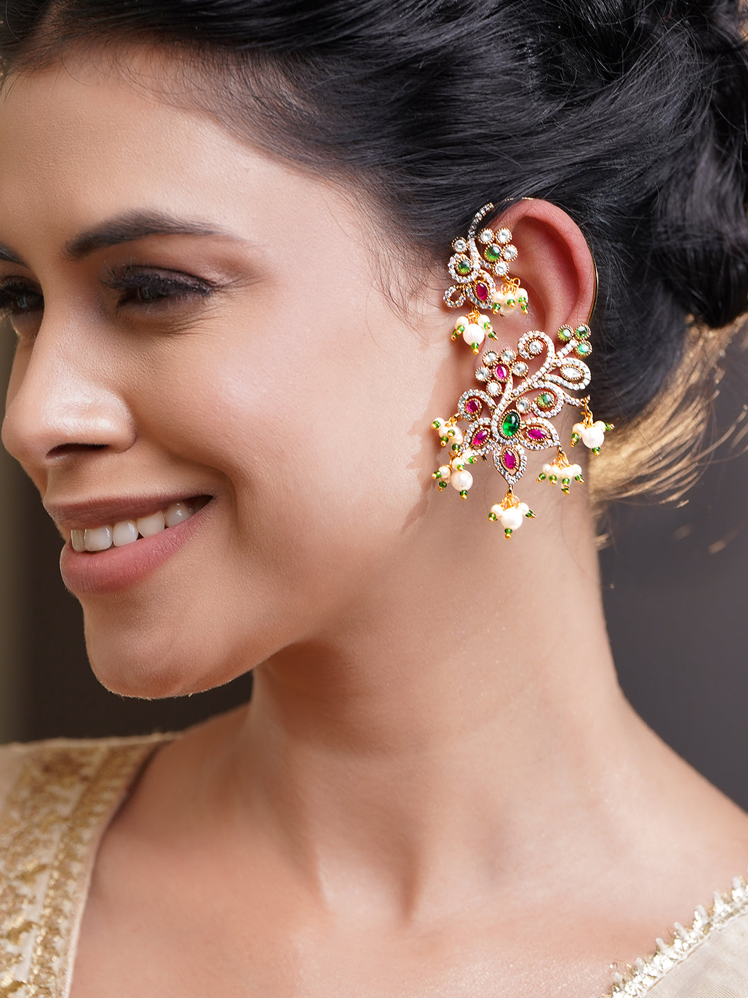 Heritage Bloom Pearl Statement Ear Cuffs フリーサイズ