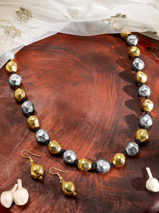 Two Toned Beaded Long Necklace Set フリーサイズ