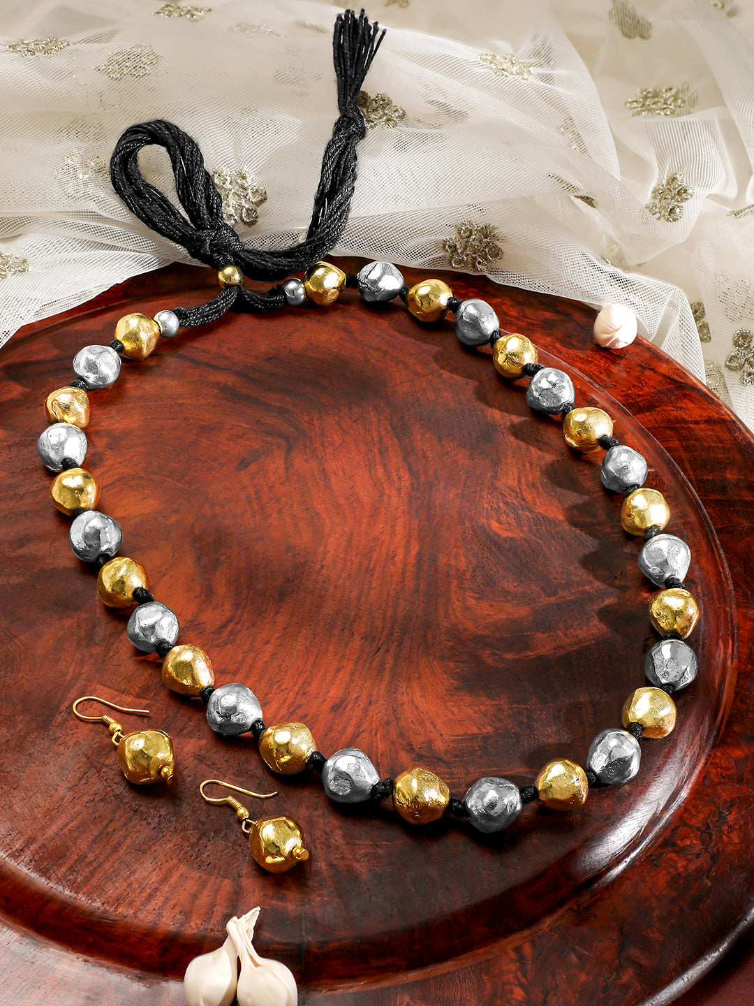 Two Toned Beaded Long Necklace Set フリーサイズ