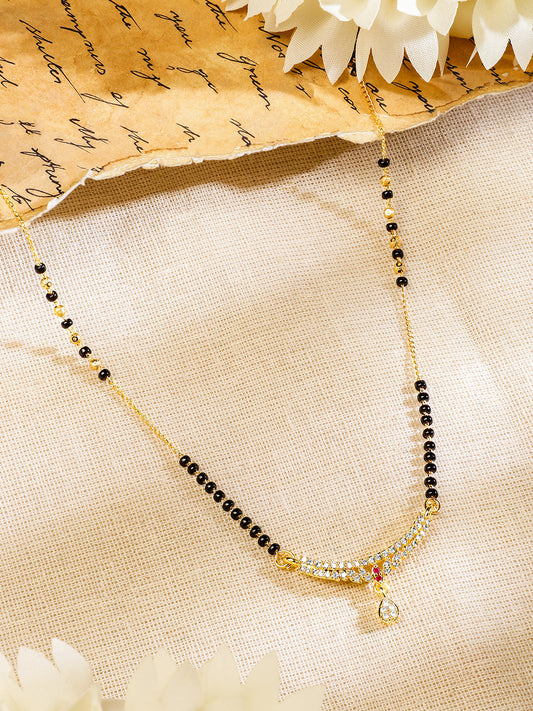Rubans Gold Plated Handcrafted Zircon Studded & Black Beaded Mangalsutra Gold