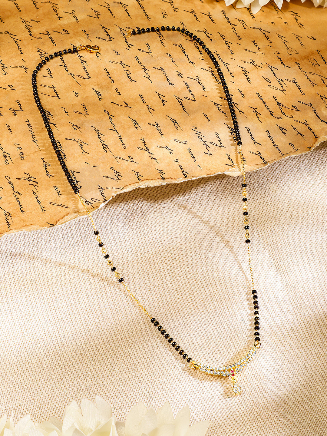 Rubans Gold Plated Handcrafted Zircon Studded & Black Beaded Mangalsutra Gold