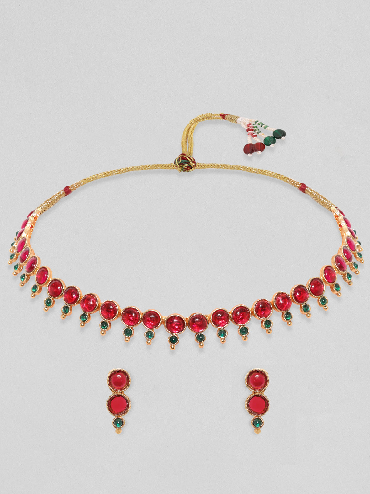 Rubans Gold plated faux ruby and emerald necklace set Multicolor