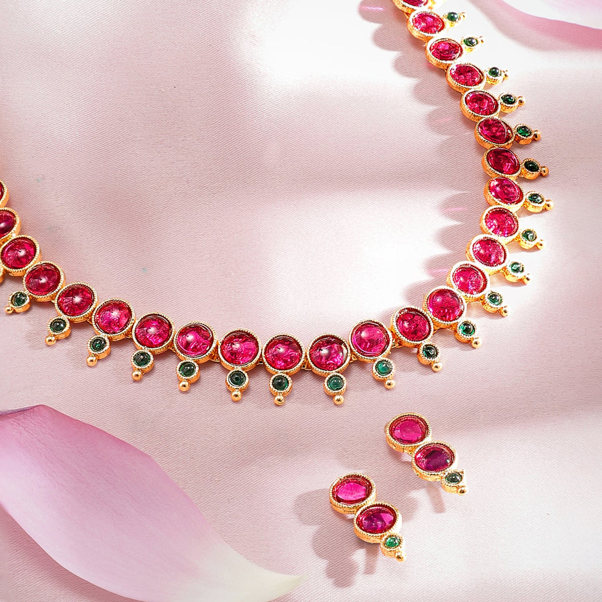 Rubans Gold plated faux ruby and emerald necklace set Multicolor