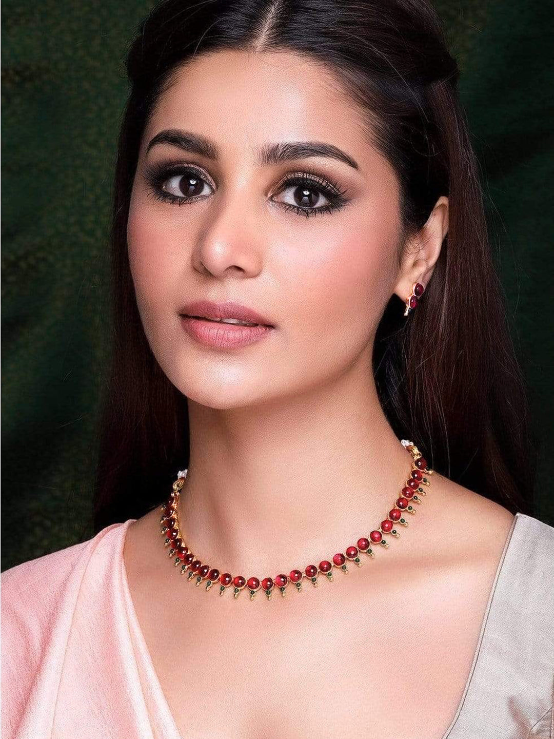 Rubans Gold plated faux ruby and emerald necklace set Multicolor