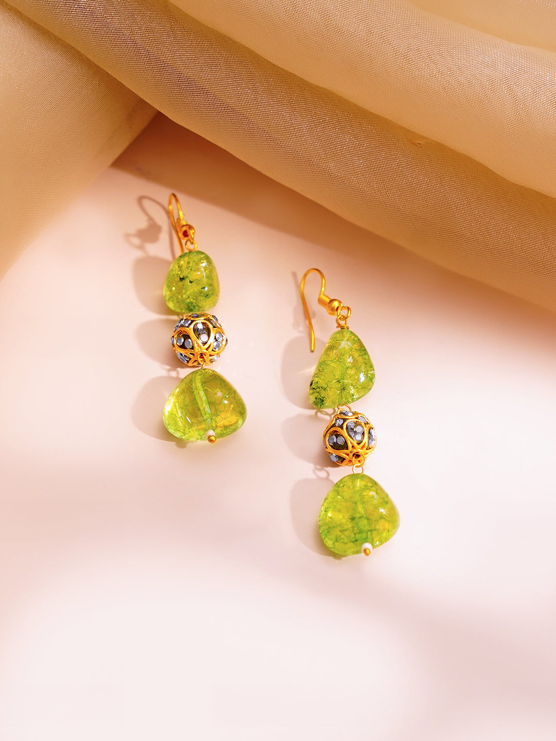 【Rubans】 Green Crystal Beaded Layered Statement Necklace Set｜グリーンクリスタル ビーズ レイヤード ステートメント ネックレスセット