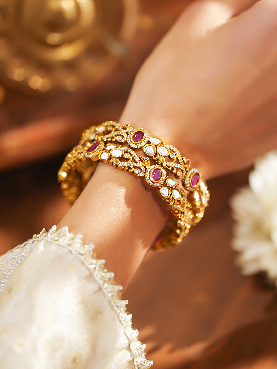 Pink Prestige Kundan Kundan Bangles 2.4 - Small