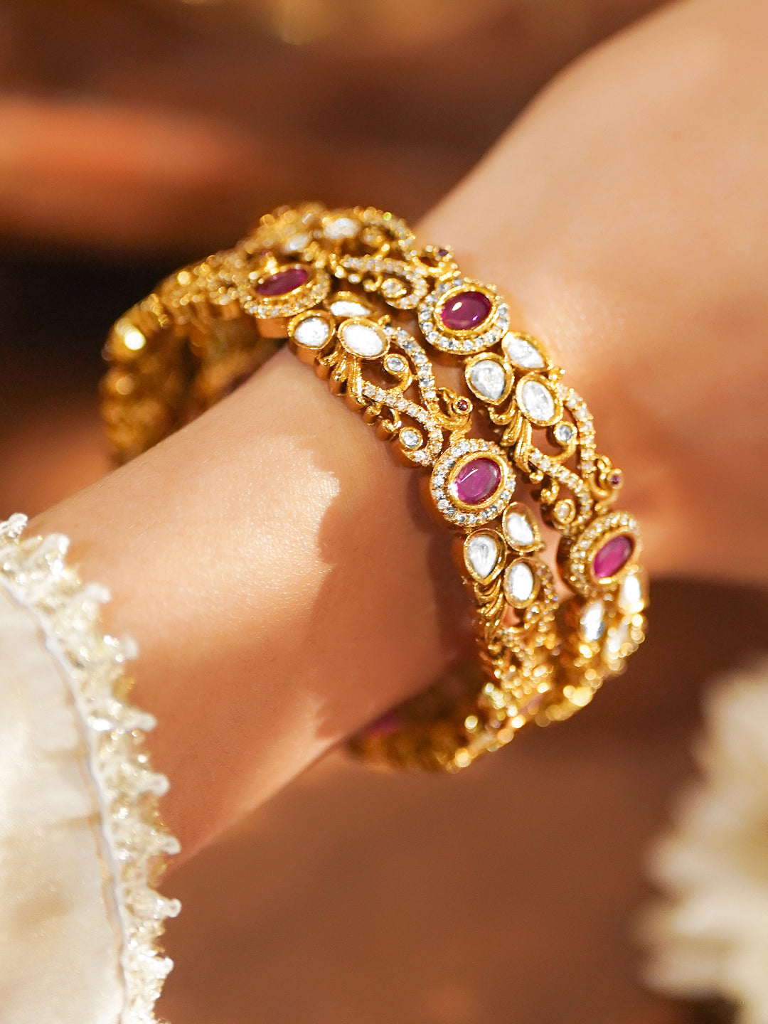 Pink Prestige Kundan Kundan Bangles 2.4 - Small