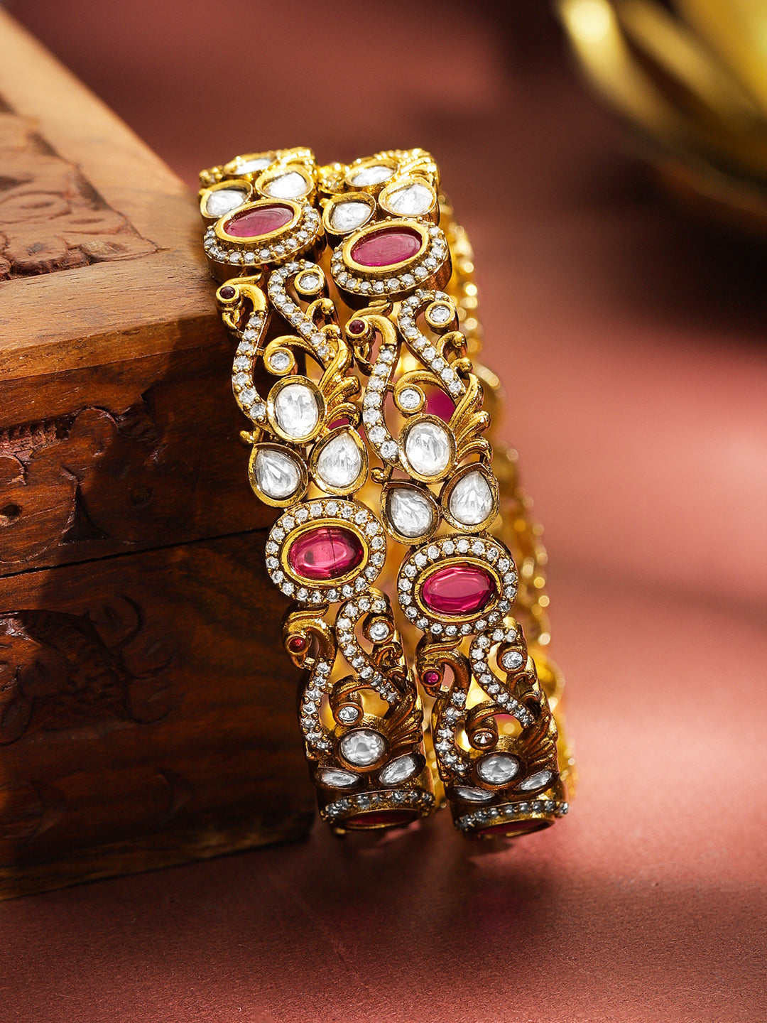 Pink Prestige Kundan Kundan Bangles 2.4 - Small