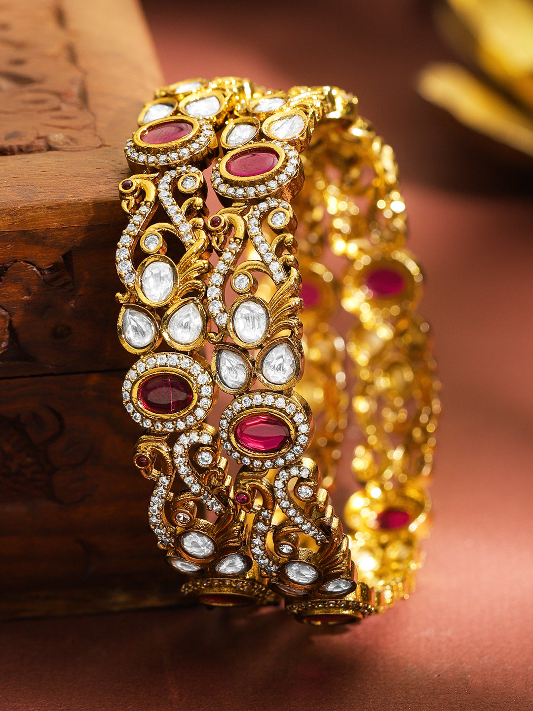 Pink Prestige Kundan Kundan Bangles 2.4 - Small