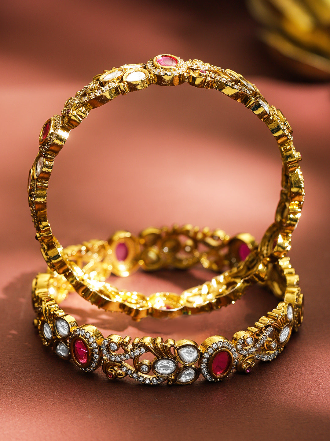 Pink Prestige Kundan Kundan Bangles 2.6 - Medium