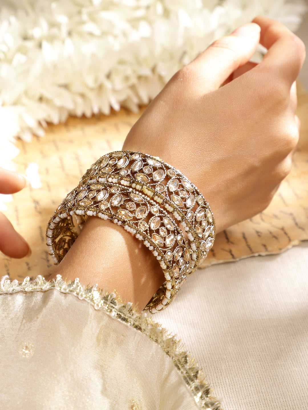 Whispers of Champagne Kundan Bangles 2.4 - Small
