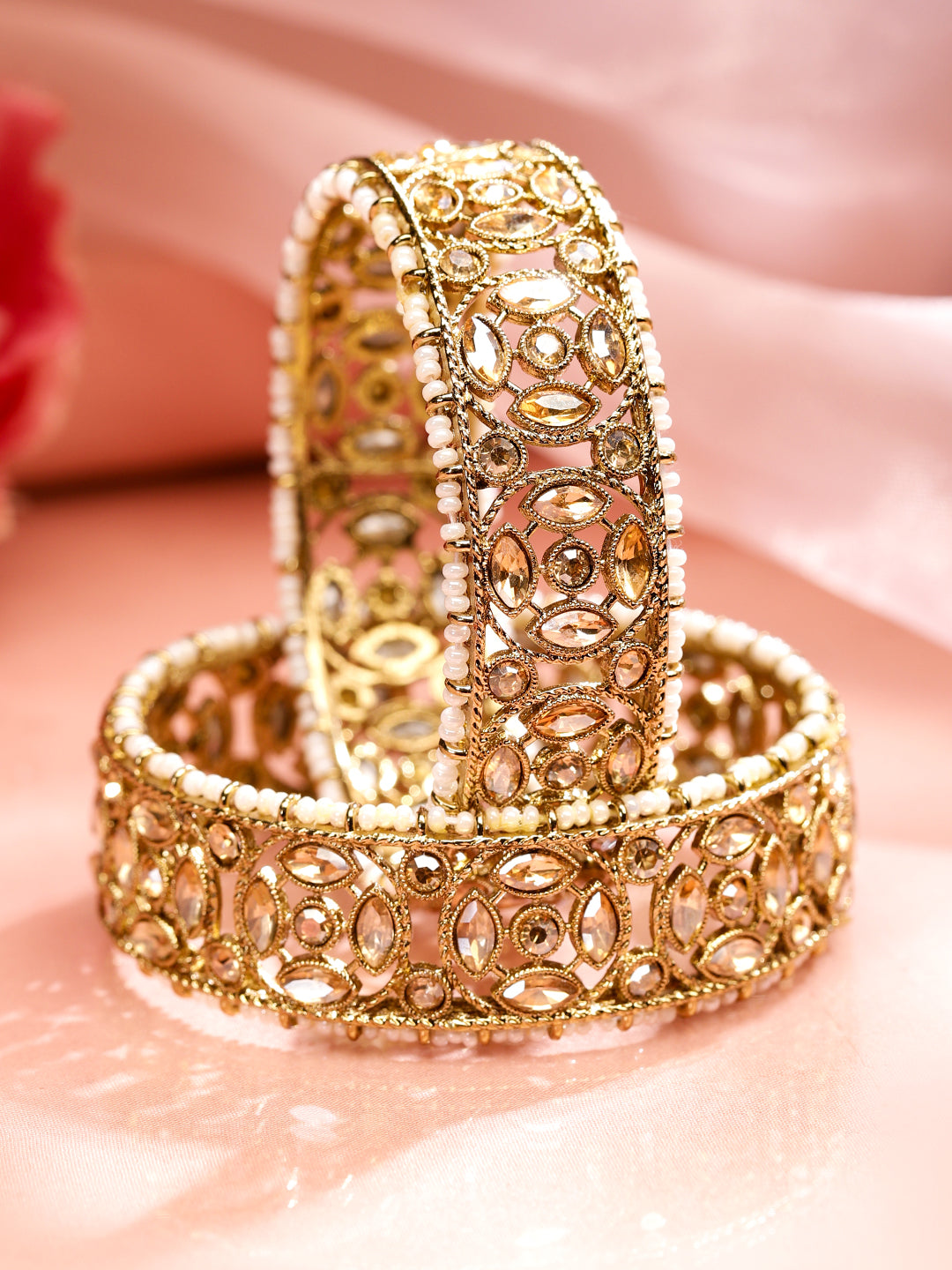 Whispers of Champagne Kundan Bangles 2.10 - Extra Large