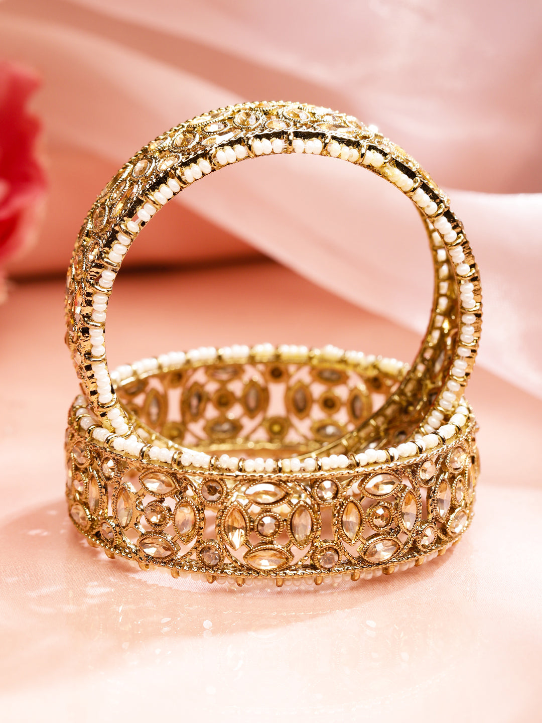 Whispers of Champagne Kundan Bangles 2.6 - Medium