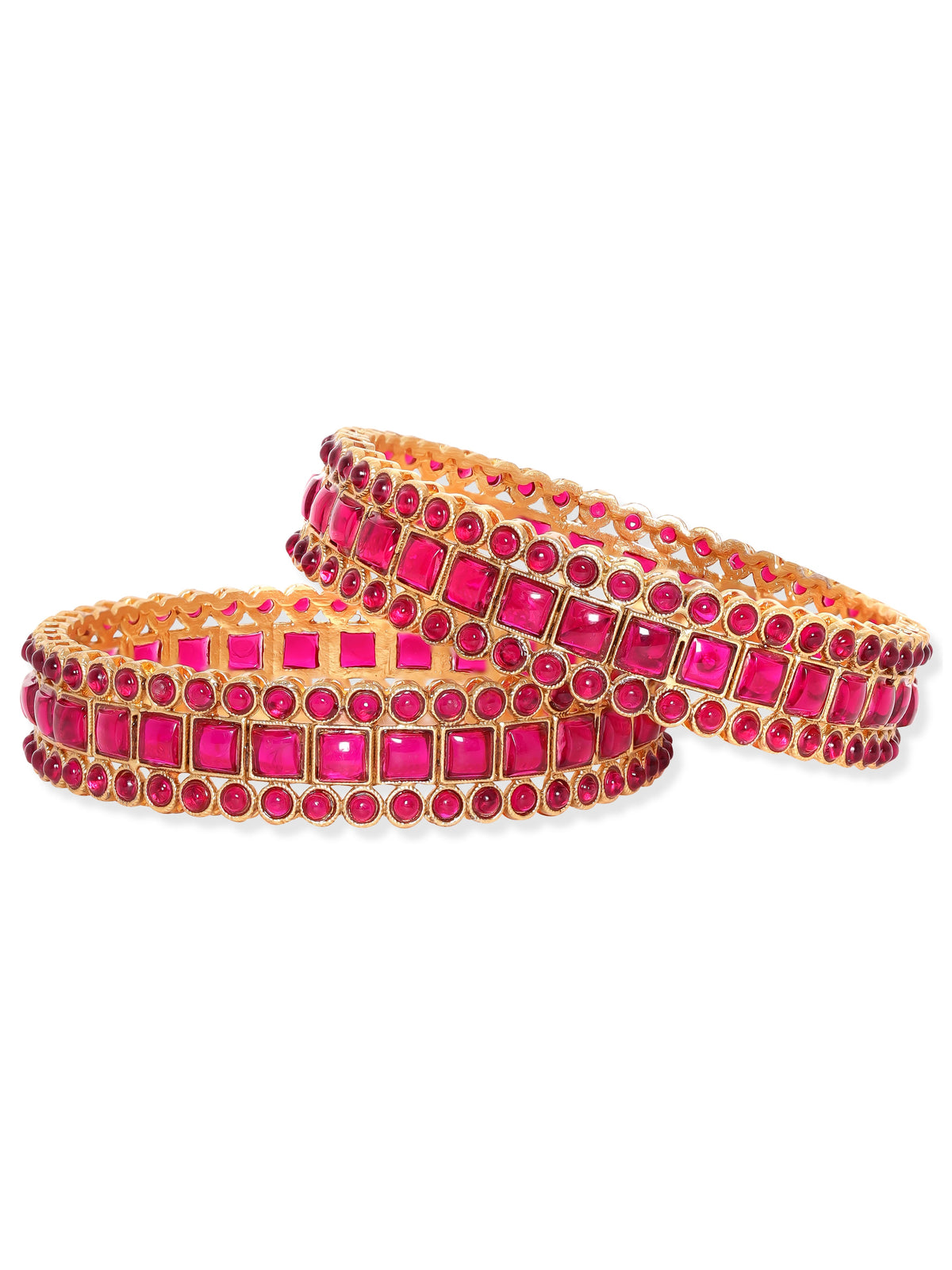 Rubans Set Of 2 Gold Plated Ruby Stones Bangles 2.6 - Medium