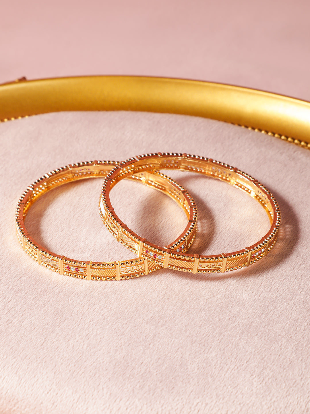 Rubans Set of 2, 18K Gold-Plated Rectangular Motif Bangles with Intricate Detailing 2.8 - Large