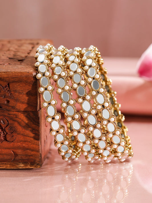 Pink Studded Floral Bangles 2.4 - Small