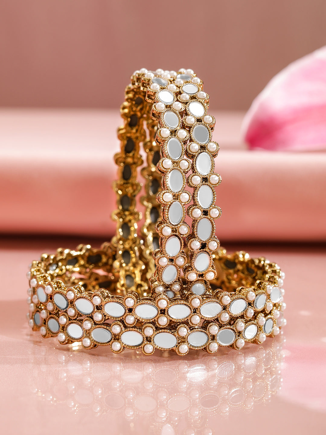 Pink Studded Floral Bangles 2.4 - Small
