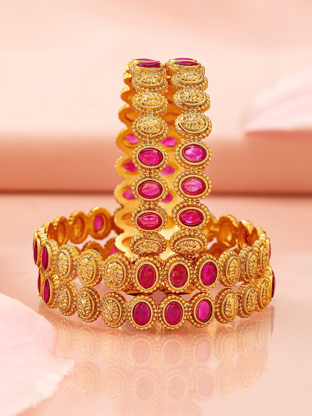 Opulent Bloom Kundan Bangle Set 2.6 - Medium