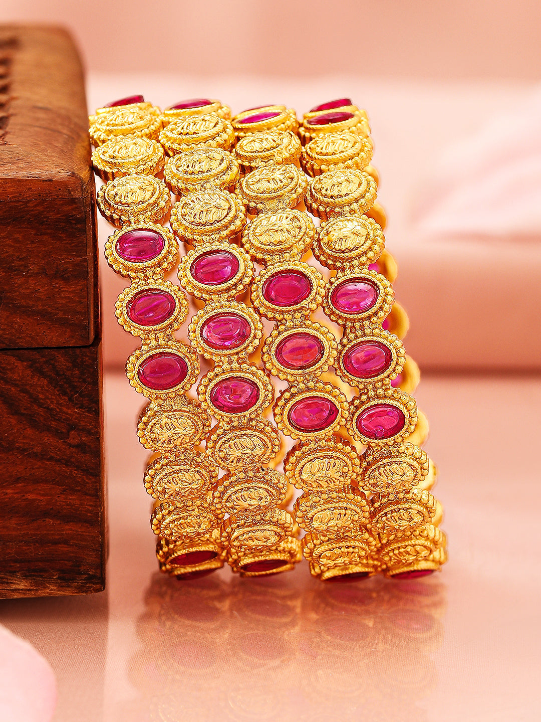 Opulent Bloom Kundan Bangle Set 2.4 - Small