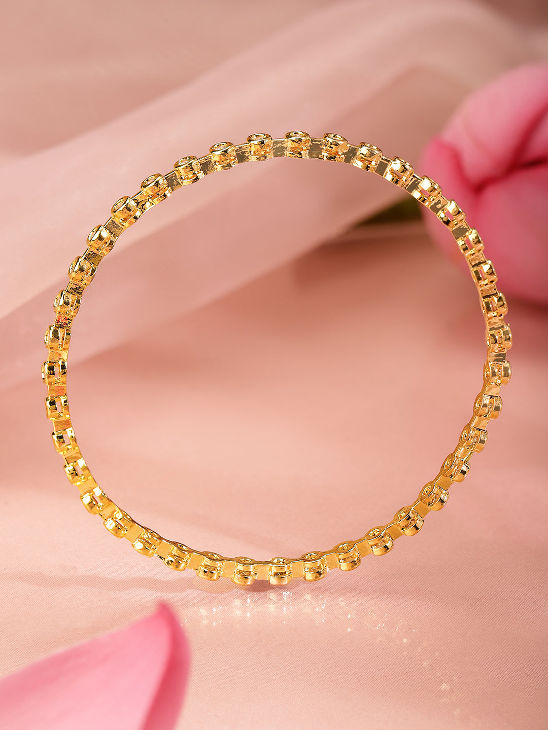Rubans Set Of 6 22K Gold-Plated Cubic Zirconia Studded Bangles 2.8 - Large