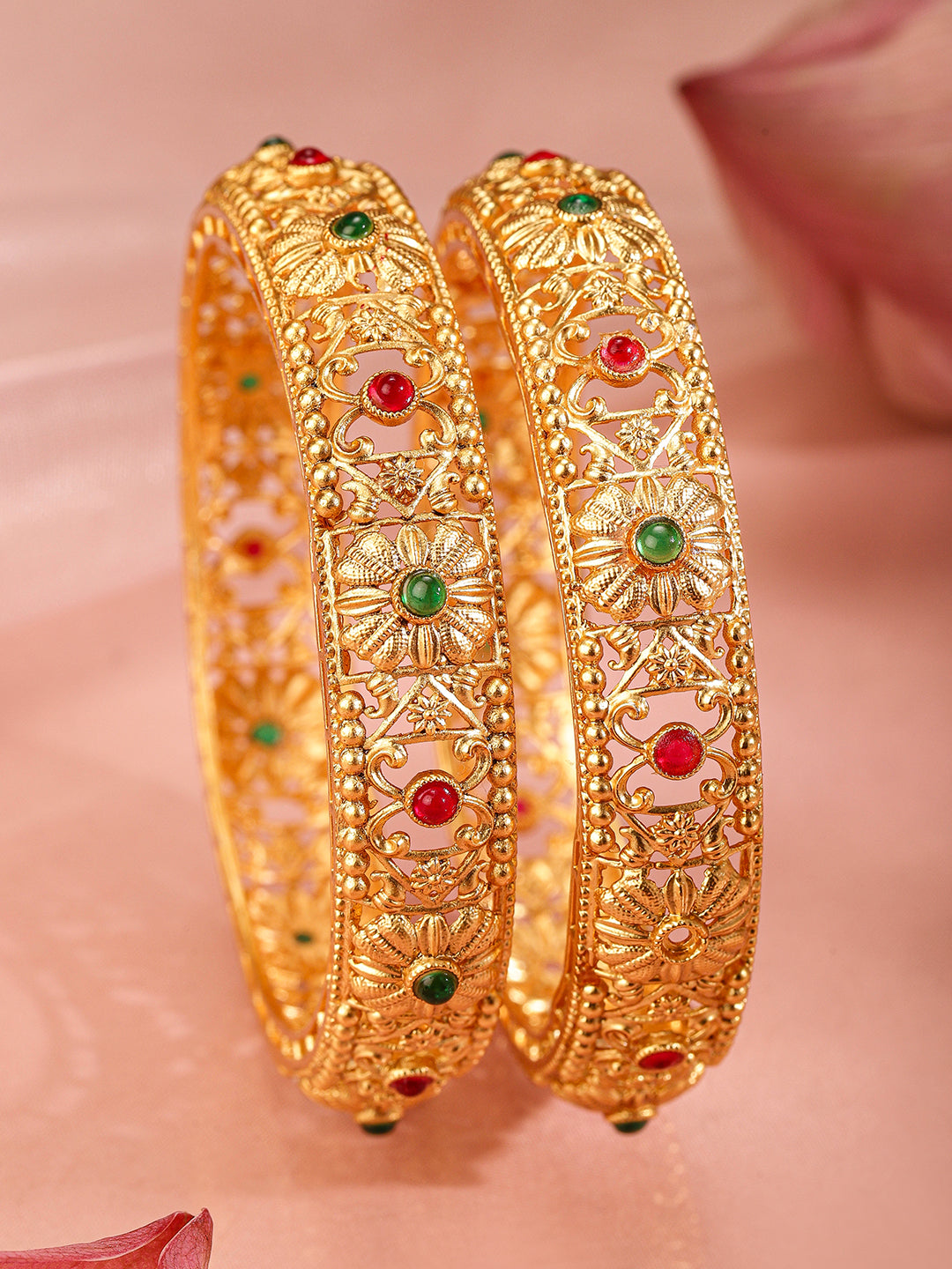 Vibrant Gold Plated Elephant Motif Bangles 2.6 - Medium