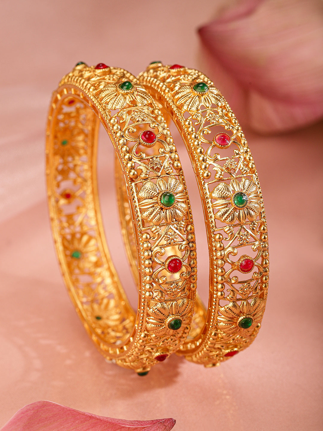 Vibrant Gold Plated Elephant Motif Bangles 2.6 - Medium