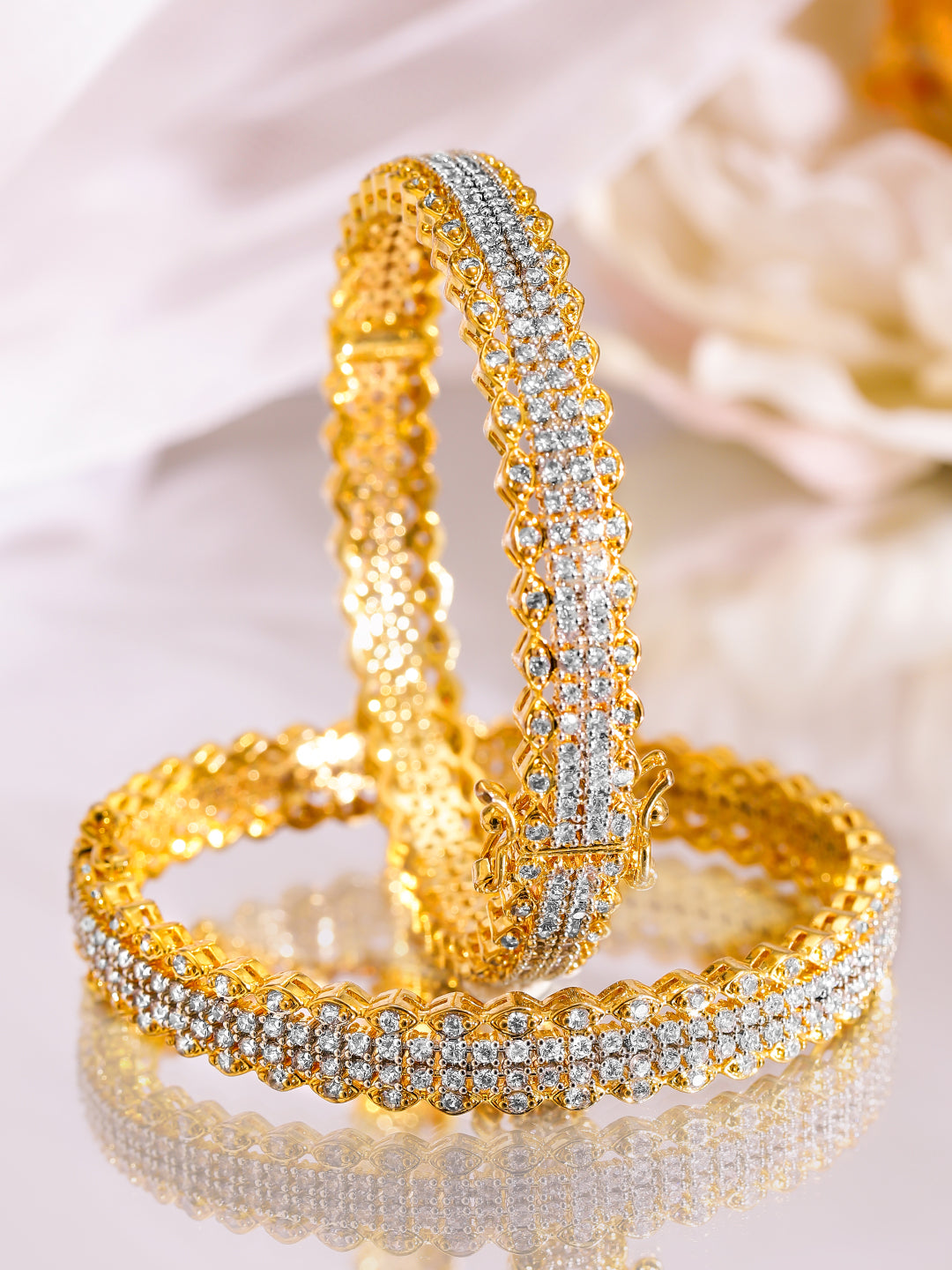 Gleaming American Diamond Golden Bangles 2.4 - Small