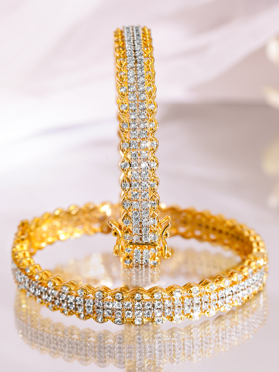 Gleaming American Diamond Golden Bangles 2.4 - Small