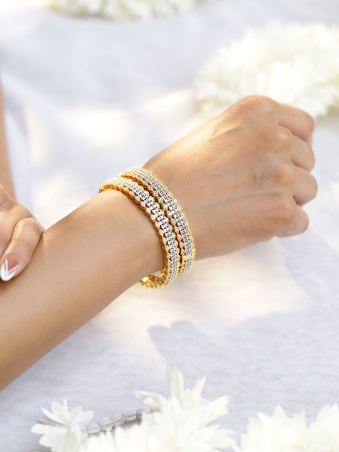Gleaming American Diamond Golden Bangles 2.4 - Small