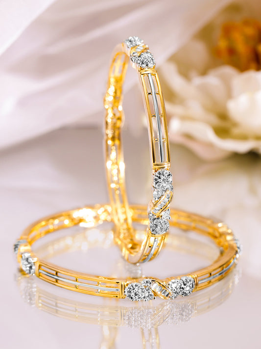 Rubans Set of 2, 22K Gold-Plated & Cubic Zirconia Studded Elegant Bangles 2.4 - Small