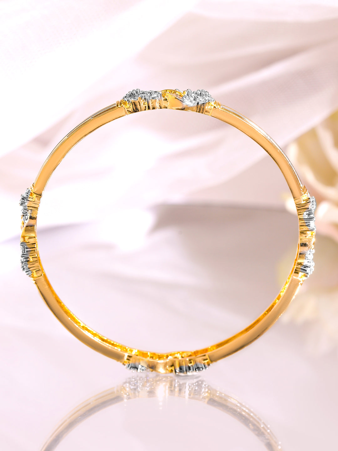 Rubans Set of 2, 22K Gold-Plated & Cubic Zirconia Studded Elegant Bangles 2.4 - Small