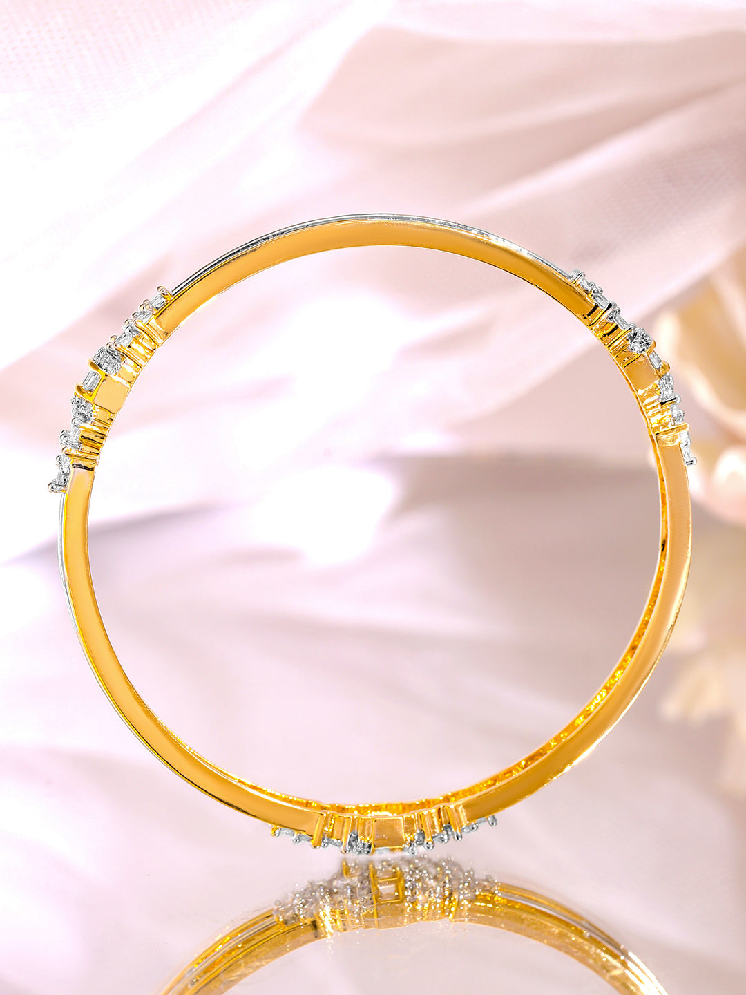 Rubans Set of 2, 22K Gold-Plated & Rhodium Accent Cubic Zirconia Studded Bangles 2.4 - Small