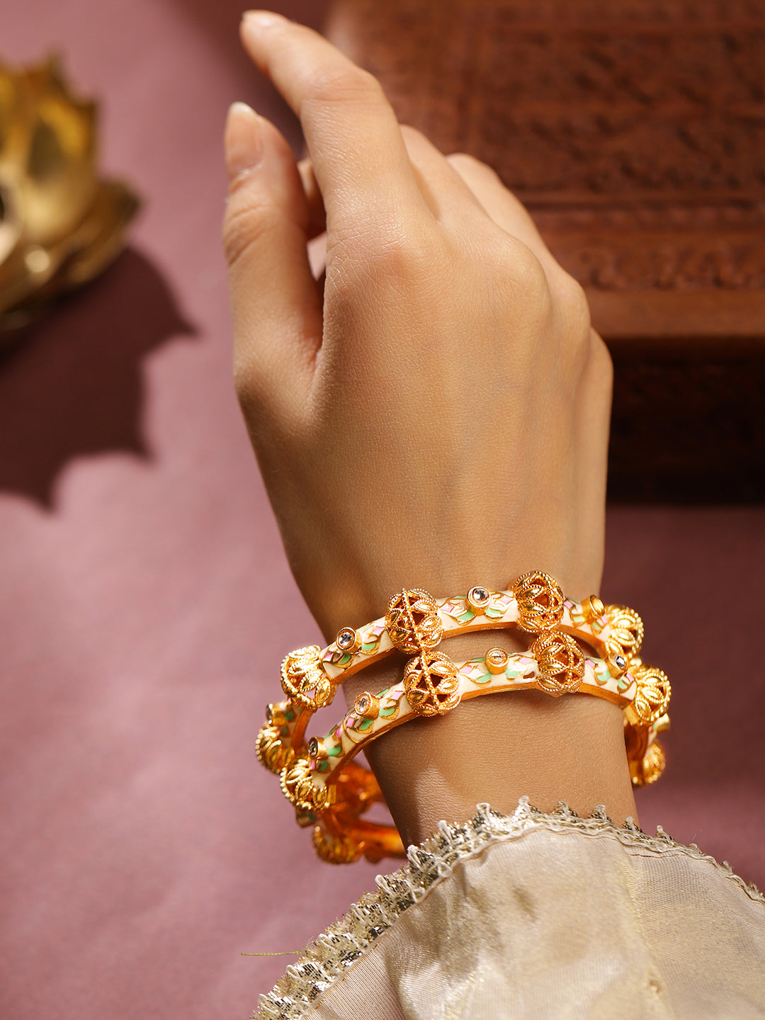 Pastel Finery Multicolour Kundan Bangles 45749