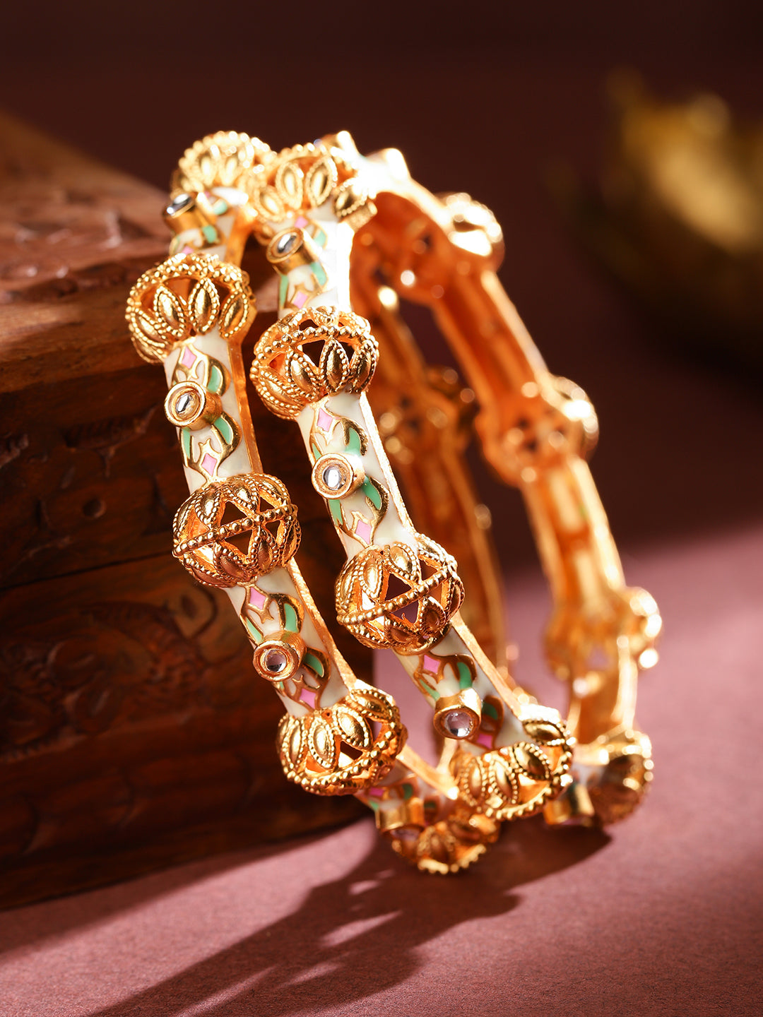 Pastel Finery Multicolour Kundan Bangles 45749