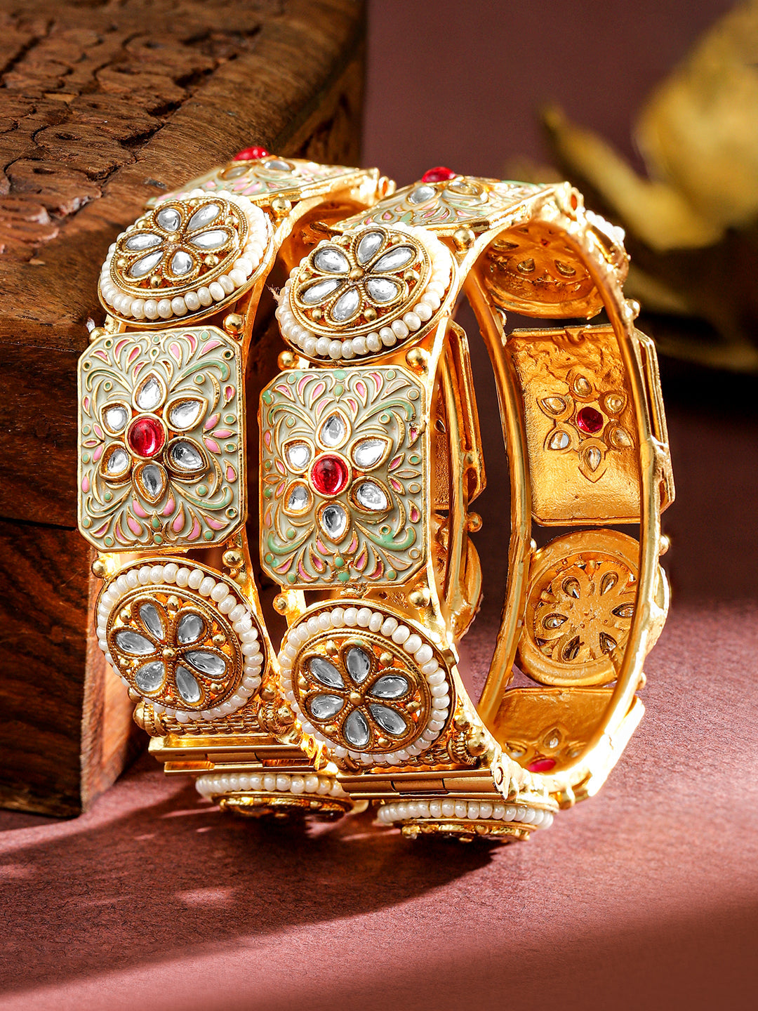 Festive Glam Red & Kundan Bangles 2.6 - Medium