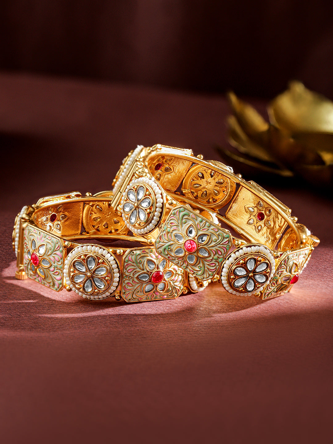 Festive Glam Red & Kundan Bangles 2.8 - Large