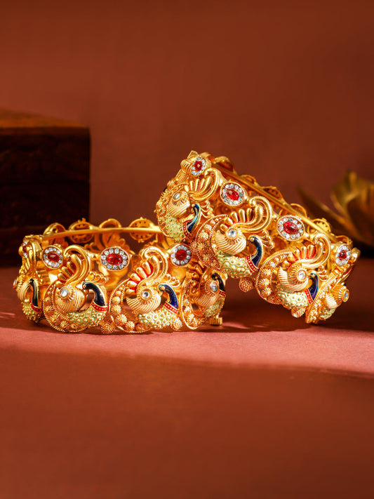 Temple Peacock Motif Multicolour Bangles 2.8 - Large