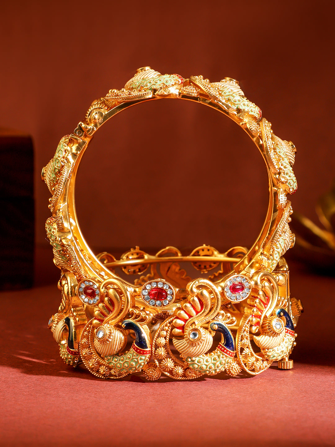 Temple Peacock Motif Multicolour Bangles 2.4 - Small