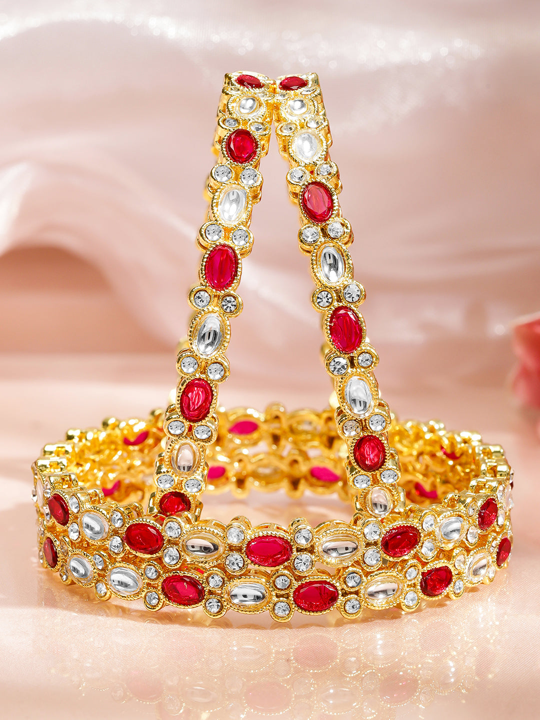 Vivid Red & Kundan Bangles 2.4 - Small
