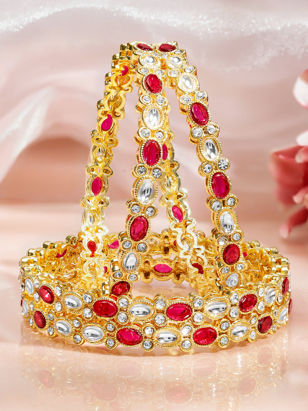 Vivid Red & Kundan Bangles 2.4 - Small