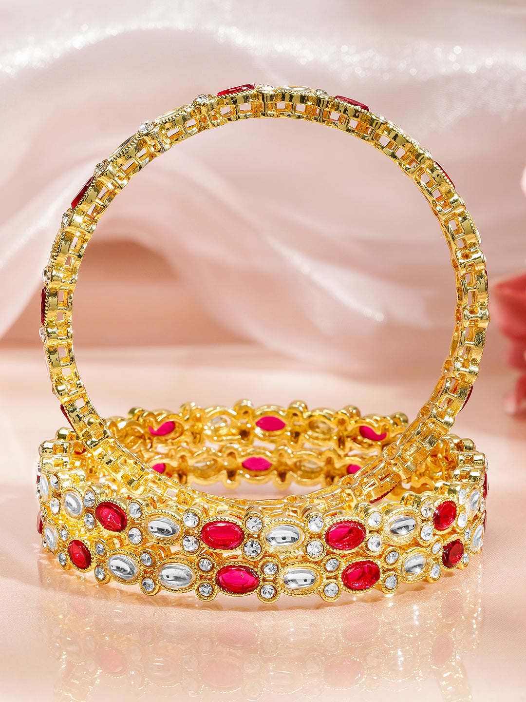 Vivid Red & Kundan Bangles 2.4 - Small