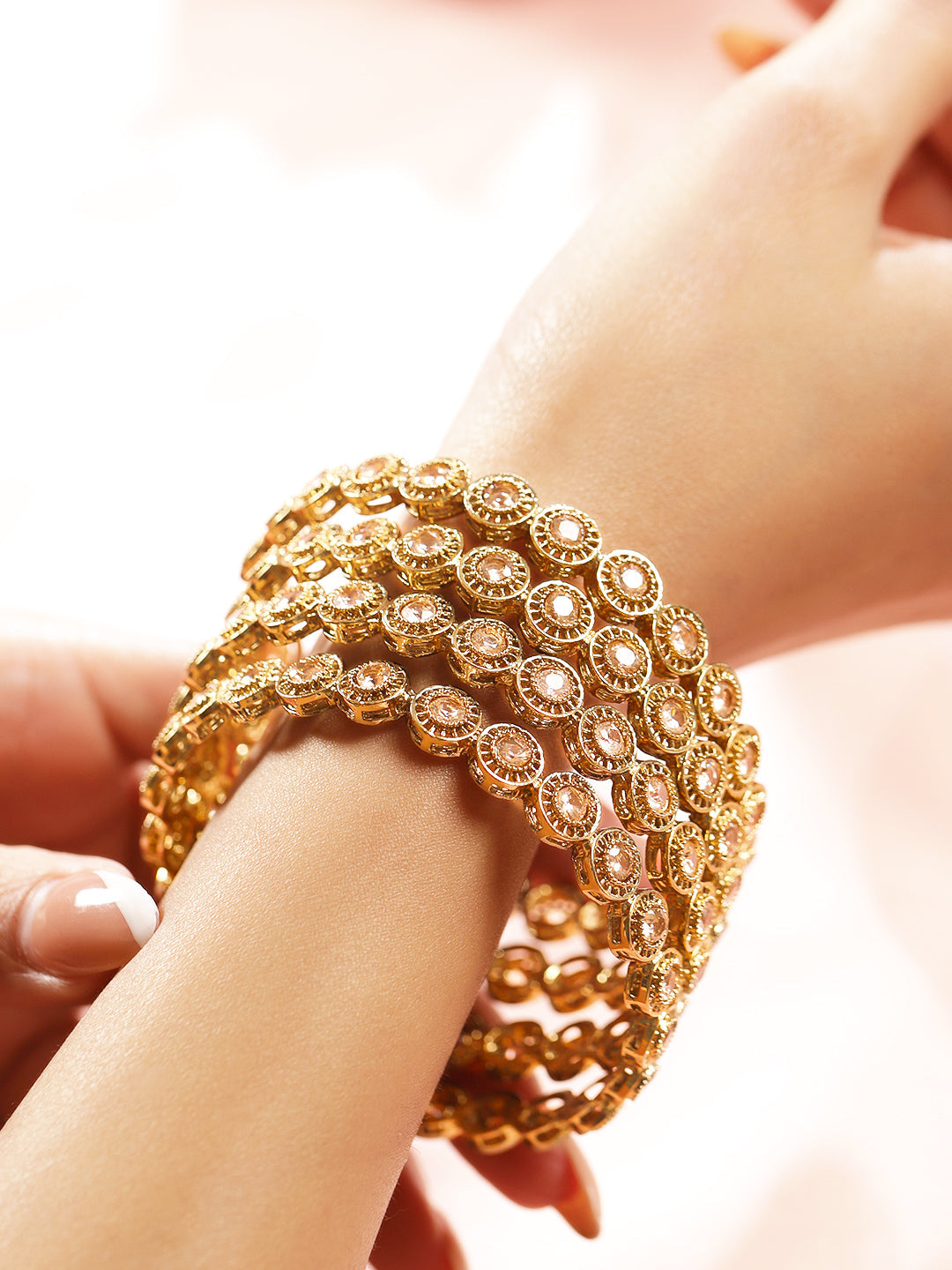 Stardust Champagne Kundan Bangles 2.4 - Small