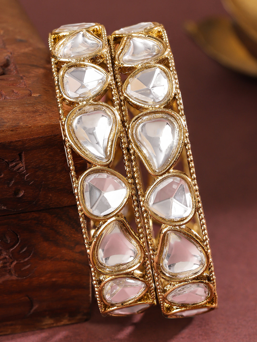 Handcrafted Kundan Polki Bangles 2.6 - Medium