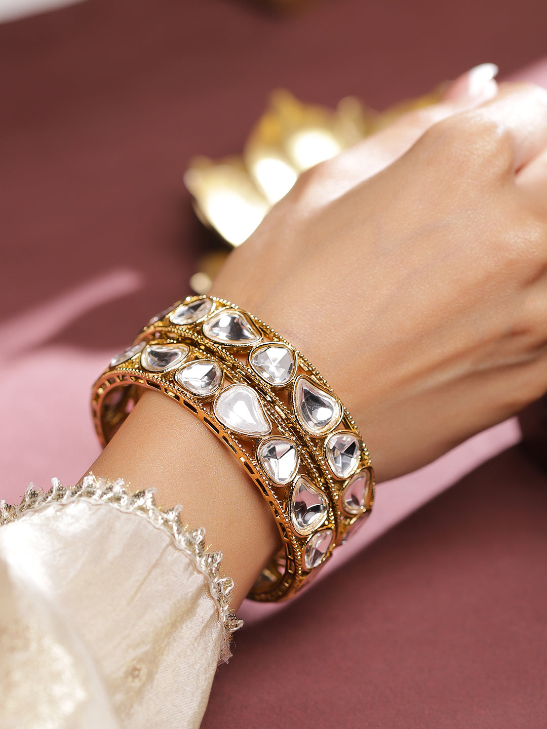 Handcrafted Kundan Polki Bangles 2.6 - Medium