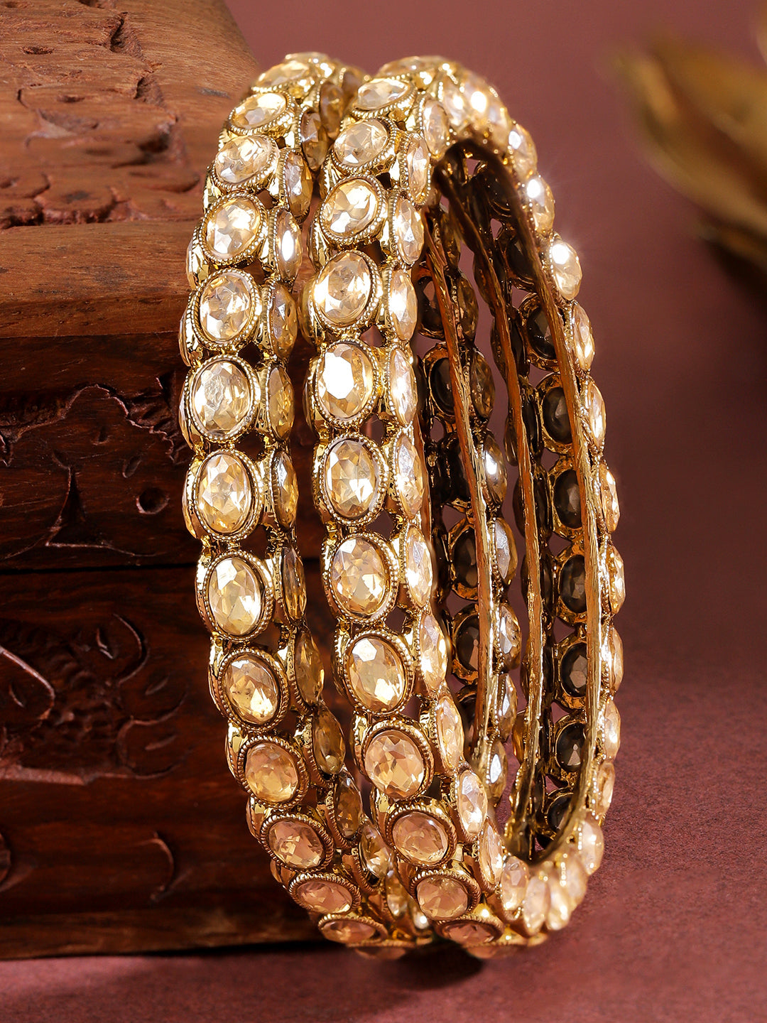 Champagne Glow Kundan Bangles 2.4 - Small