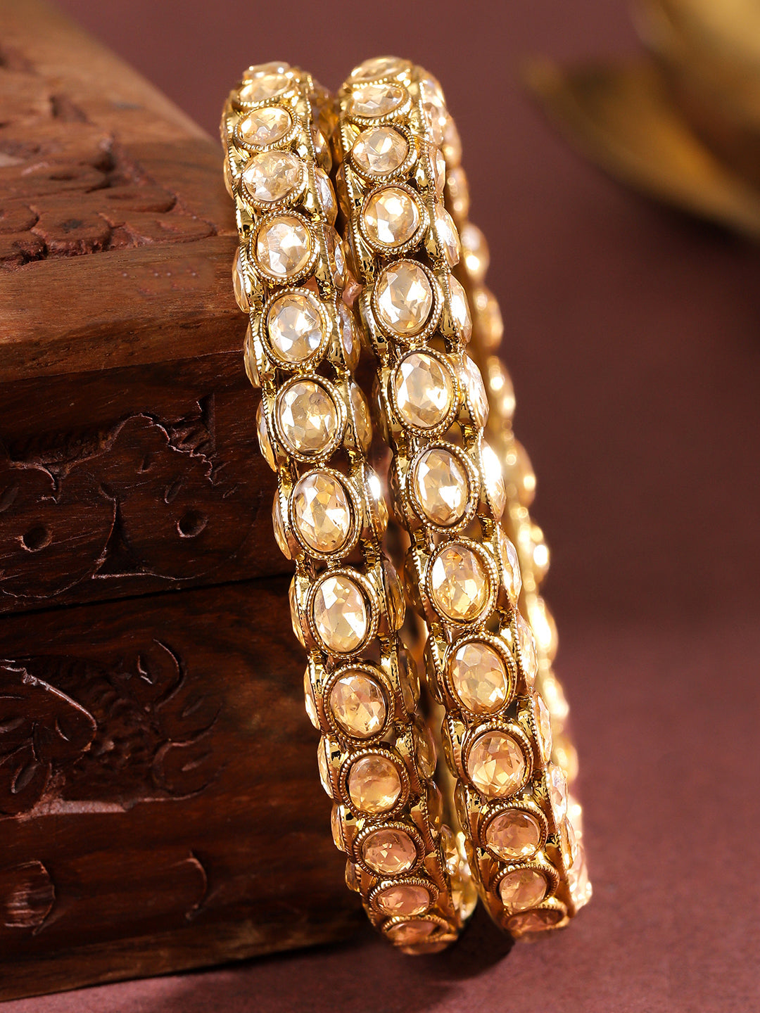 Champagne Glow Kundan Bangles 2.4 - Small