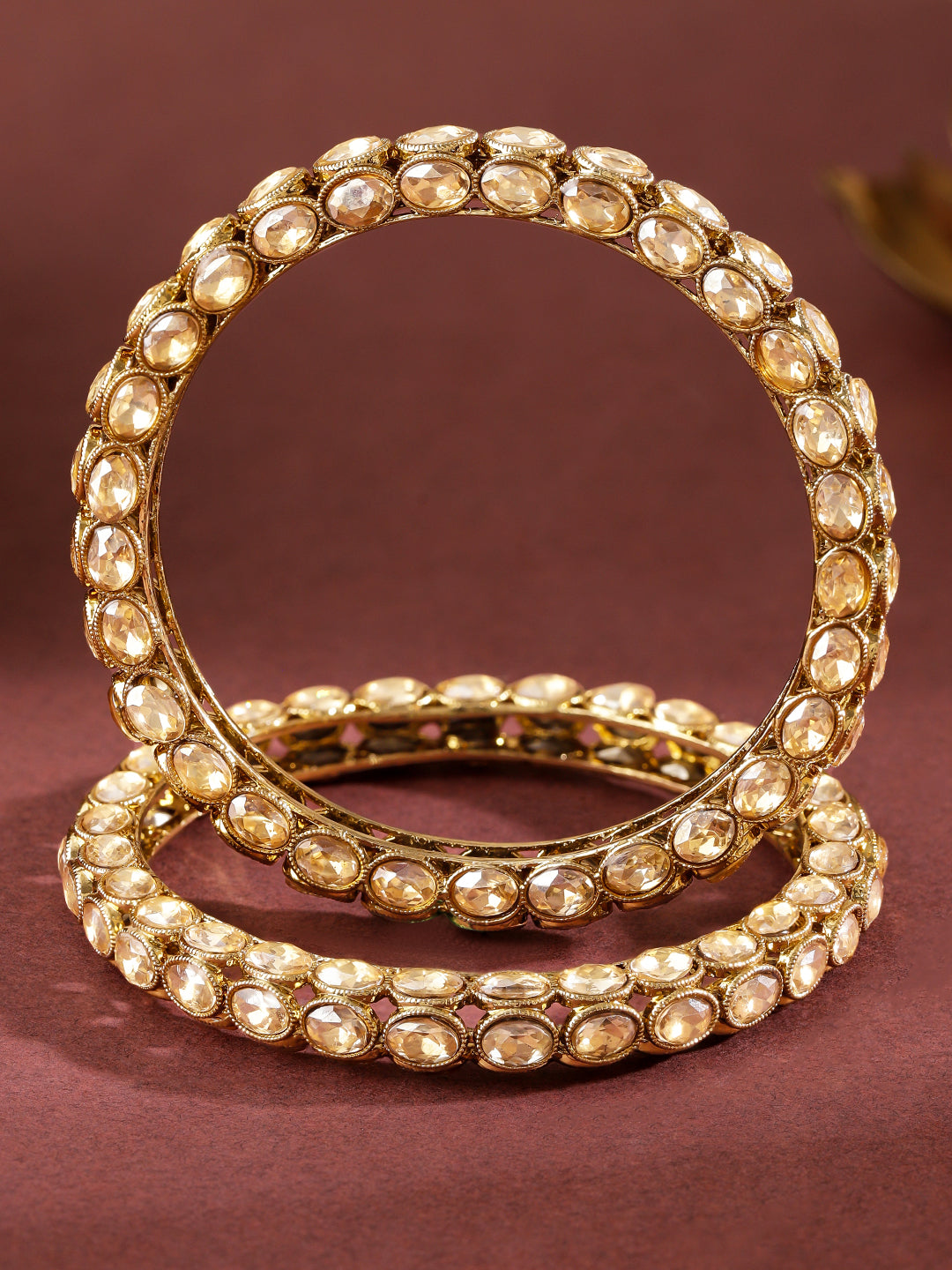 Champagne Glow Kundan Bangles 2.6 - Medium