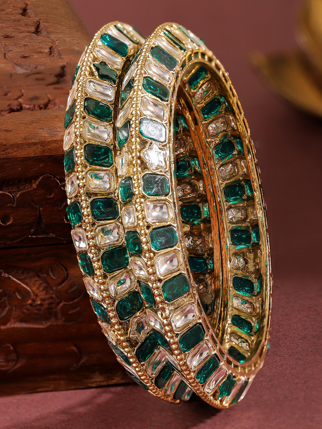 Designer Edge Green Kundan Bangles 2.4 - Small