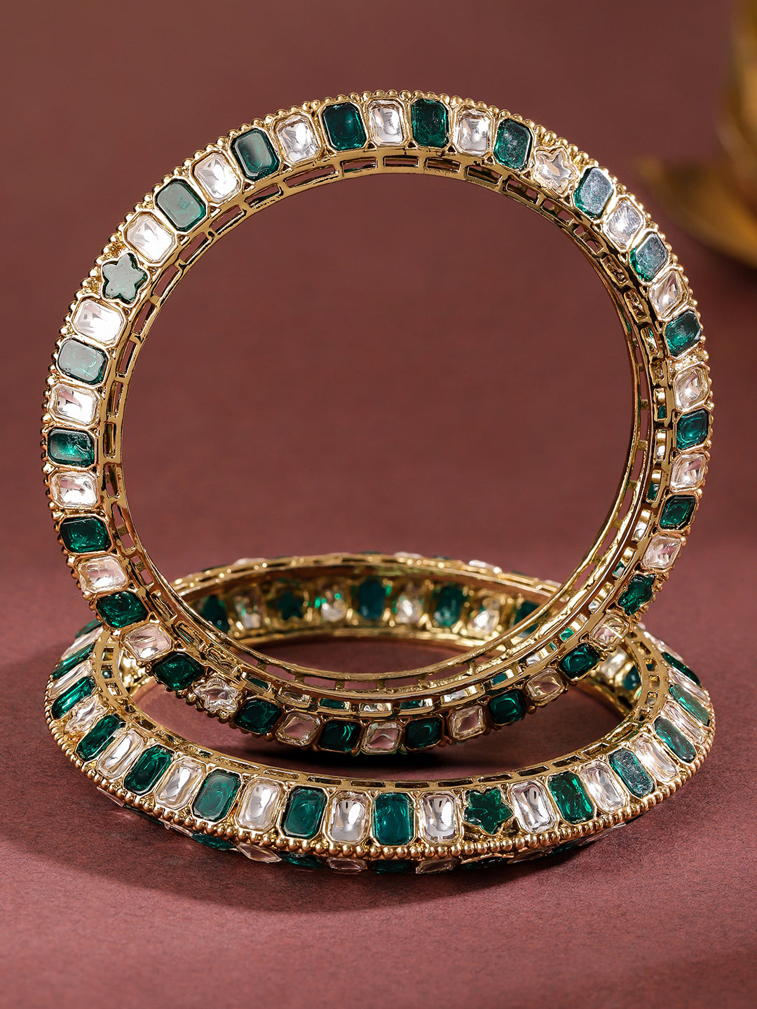 Designer Edge Green Kundan Bangles 2.4 - Small