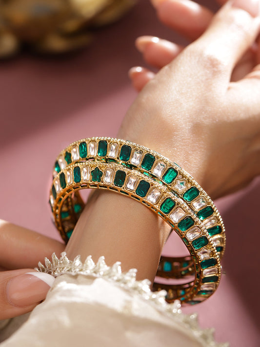 Designer Edge Green Kundan Bangles 2.8 - Large